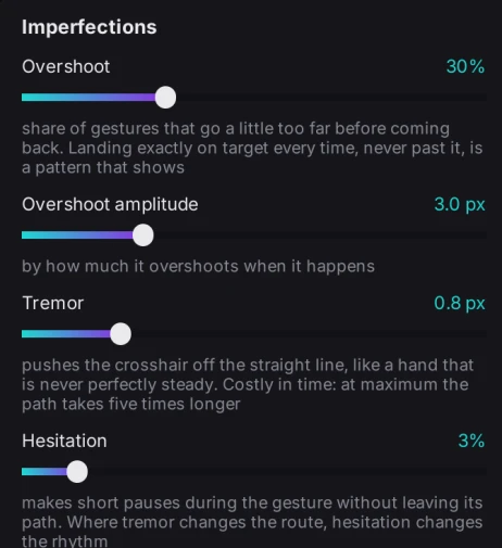 BR1 aimbot humanization settings: overshoot, tremor, hesitation