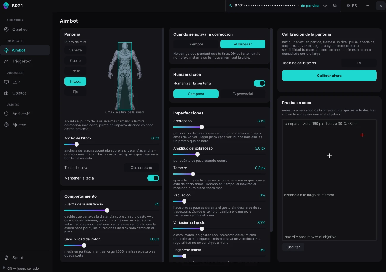 BR1 aimbot settings in the BR21 app