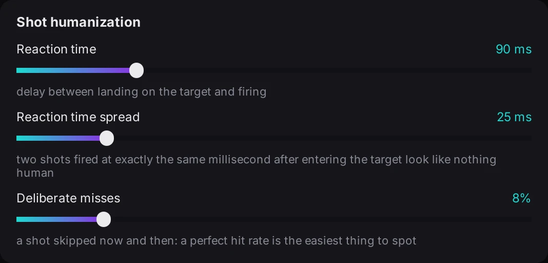 Shot humanization settings