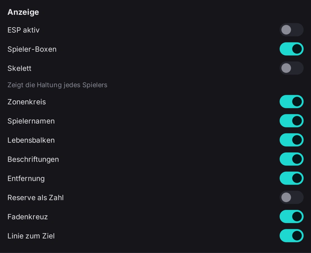 ESP display settings