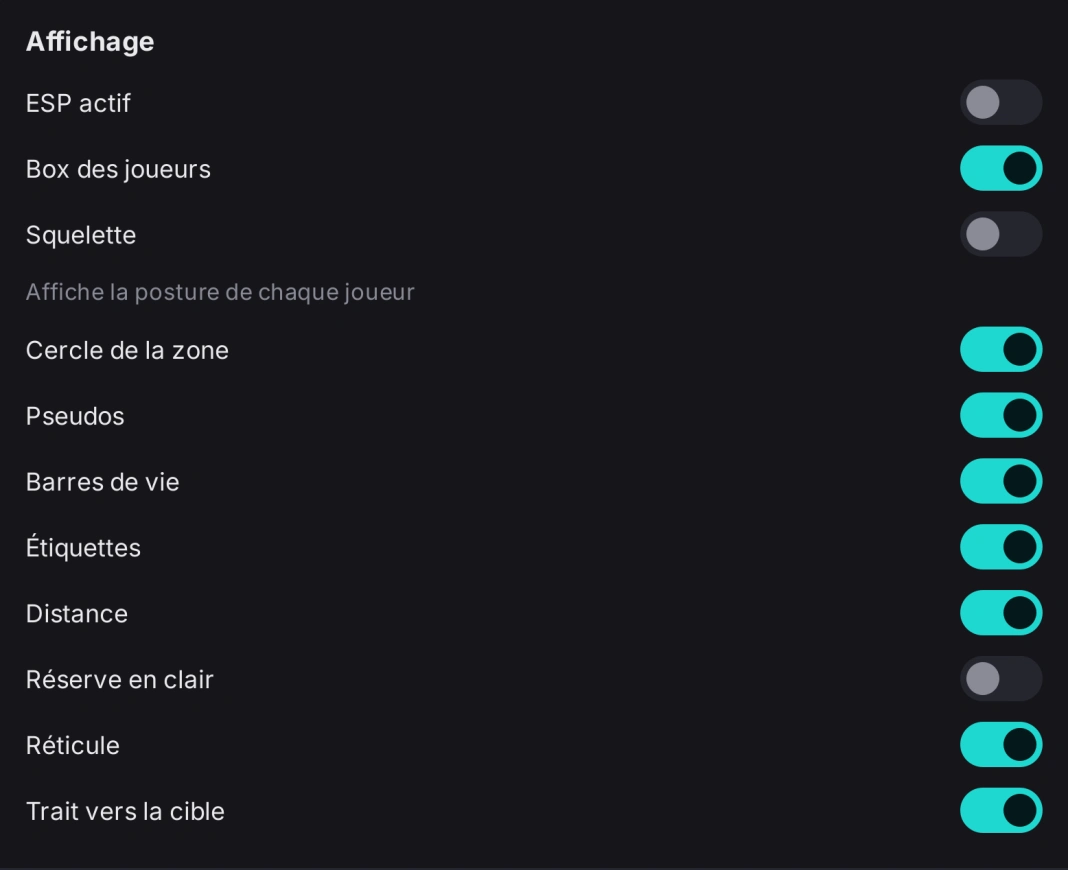 ESP display settings