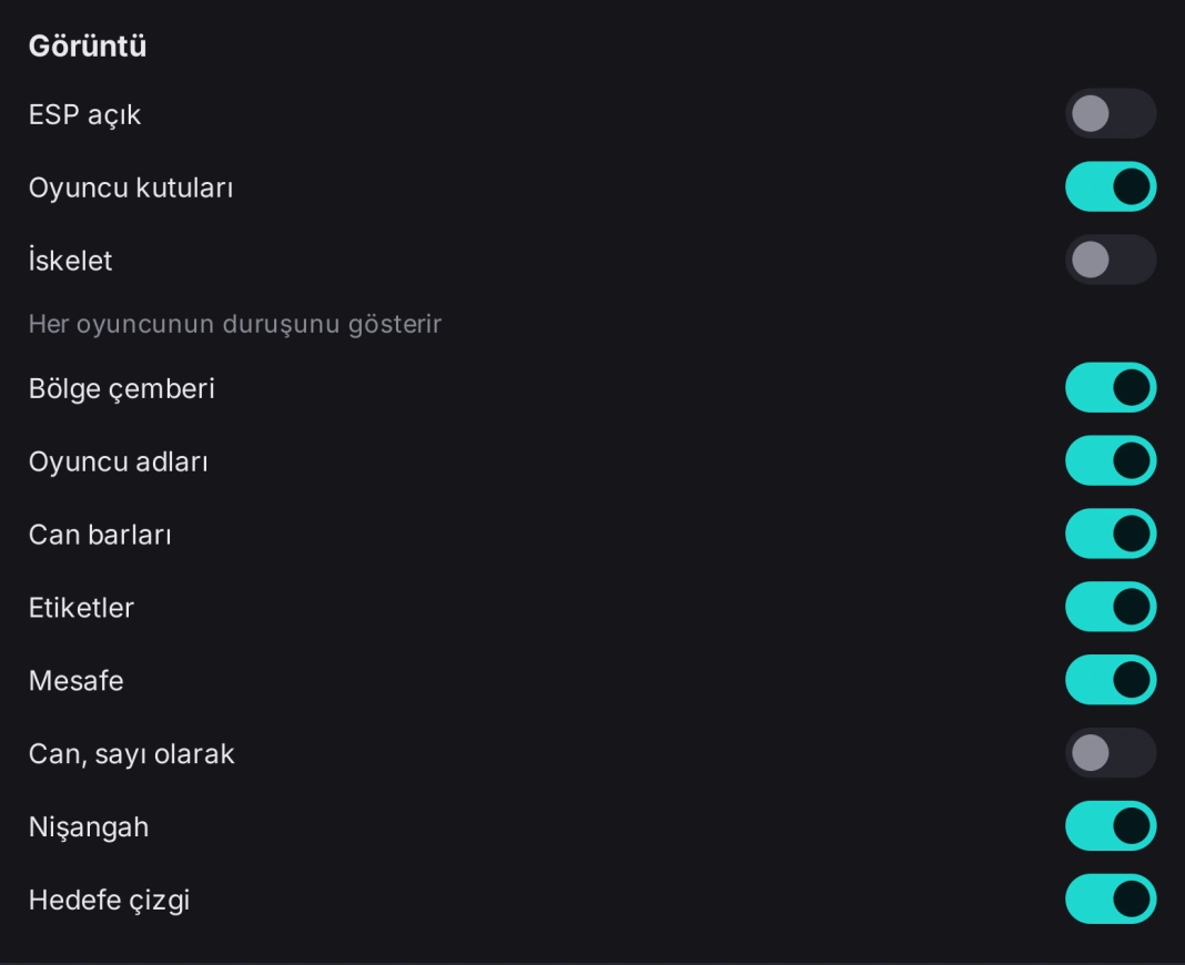 ESP display settings